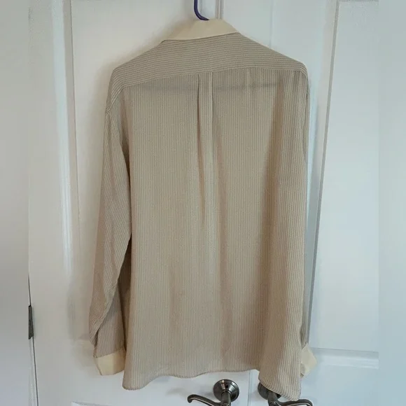 Yves Saint Laurent vintage silk button down blouse shirt cream pinstripe size L - Picture 2 of 8